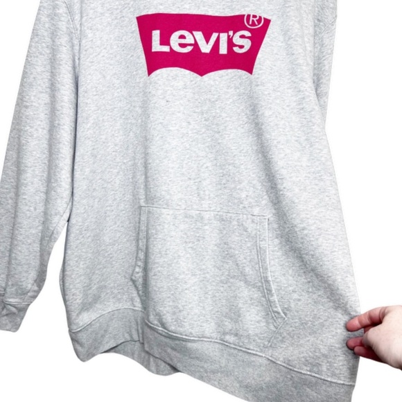 Levi's Unisex Logo Standard Heather Grey Oversized Hoodie Pullover Sweatshirt - Picture 4 of 16